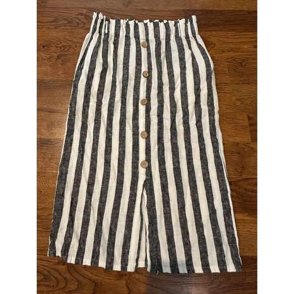 Love Tree Retro Linen Blend Striped Midi Skirt - Medium Vintage Inspired Style - Picture 1 of 7